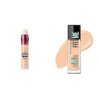 Maybelline Instant Age Rewind Eraser Dark Circles Treatment Multi-Use Concealer, 120, 1 Count (Packaging May Vary) & Fit Me Matte + Poreless Liquid Oil-Free Foundation Makeup, Classic Ivory, 1 Count