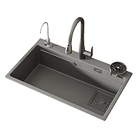 Household kitchen sink large single tank stainless steel 304 washing basin gun gray sink (24 * 18 * 8inches)