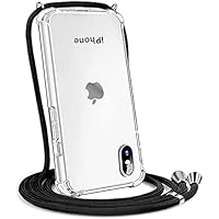 YESPURE Crossbody Case for iPhone Xs,Phone Case for iPhone X, Clear Soft Slim TPU Shockproof Protective Cover for iPhone X/XS with Adjustable Black Neck Cord Lanyard Strap