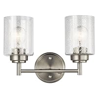 DYSMIO Wall Vanity Light - 2-Light Fixture with Crystal Clear Seeded Glass Shades - Modern Wall Sconce Lighting for Bathroom, Kitchen, Hallway, Home - with Mounting Hardware - Brushed Nickel