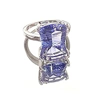R4190P Purple Twilight Color Helenite Rectangle Sterling Silver Modern Ring (Purple, 8)