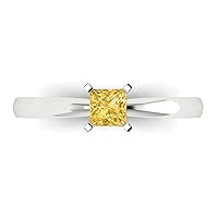 Clara Pucci 0.6 ct Brilliant Princess Cut Solitaire Yellow Citrine Classic Anniversary Promise Engagement ring 18K White Gold for Women