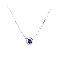 0.40 CT Round Created Blue Sapphire Halo Classic Pendant Necklace 14K White Gold Finish