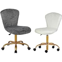 GIA Mid-Back Swivel Adjustable Adult&Kids Vanity Chairs Set with Faux Fur, Set of 2, Gray/White