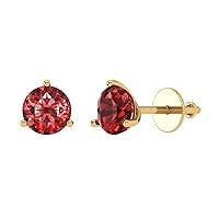 2.1 ct Brilliant Round Cut Solitaire VVS1 Natural Red Garnet Pair of Stud Martini Earrings Solid 18K Yellow Gold Screw Back