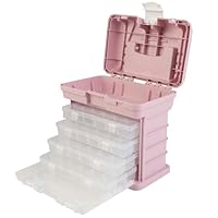 Portable Tool Box - Small Parts Organizer with Drawers and Customizable Compartments for Hardware, Fishing Tackle, Beads, or Crafts by Stalwart (Pink)