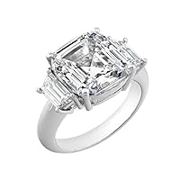 GLOW SPECTRA JEWELS 2.00 Cttw Asscher Shape White Cubic Zirconia Prong Setting Wedding Engagement Three Stone Ring In 14K White Gold Plated 925 Sterling Silver