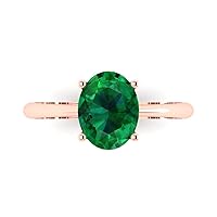 Clara Pucci 2.1 ct Brilliant Oval Cut Solitaire Simulated Emerald Classic Anniversary Promise Bridal ring Solid 18K Rose Gold for Women