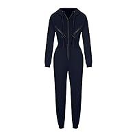 Autumn Winter Women Jumpsuits Stand Drawstring Long Sleeve One Piece Outfit Female Zipper Pocket Playsuit