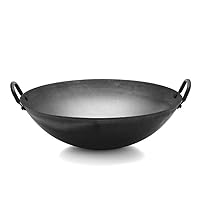 CHUNCIN - Cast Iron Wok/Frying Pan - Traditional Hand-Made Non-Stick Coated Iron Pot,Professional Large Wok/Saute Pan,with Steel Helper Handle,45cm