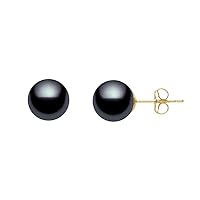 14k Gold AAAA Quality Japanese Dark Black Akoya Cultured Pearl Stud Earrings for Women - PremiumPearl