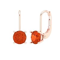 1.9ct Round Cut Solitaire Genuine Red Unisex Designer Lever back Drop Dangle Earrings 14k Rose Gold conflict free Jewelry