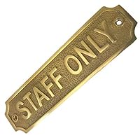 RETRO STAFF ONLY SIGN ANTIQUE STYLE BRASS CAFE PLAQUE STAFF ROOM WITH SCREWS