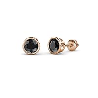 Black Diamond Bezel Set Solitaire Womens Stud Earrings 1.00 ctw in 14K Gold