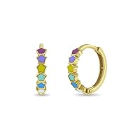 14k Yellow Gold Multicolored Star Cascade Huggie Hoop Earrings For Young Girls - Dazzling Colorful Star Shaped Earrings for Little Girls - Pretty Star Cascading Earrings