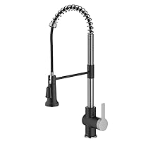 KRAUS Britt Commercial Style Pull-Down Single Handle Kitchen Faucet in Spot-Free Stainless Steel/Matte Black, KPF-1691SFSMB