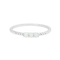 AFFY Dainty Stackable Opal Promise Ring Band in 14K Gold Over Sterling Silver, Mother's Day Jewelry Gift For Her