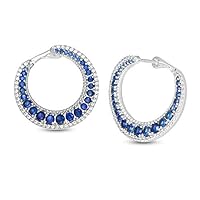 4 CT Created Blue Sapphire & Diamond Crescent Moon Earrings 14K White Gold Finish