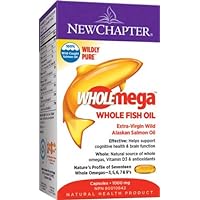 New Chapter Fish Oil Supplement - DHA (Docosahexaenoic Acid) 220 mg, Wholemega Wild Alaskan Salmon Oil with Omega-3 + Vitamin D3 + Astaxanthin + Sustainably Caught - 60 Count (2 Box)