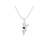 MOONEYE KRISHNA FLUTE LEAF 925 Sterling Silver Hindu Religious Designer Necklace Pendant Men Women 5x3mm Pear Black Spinel Gemstone