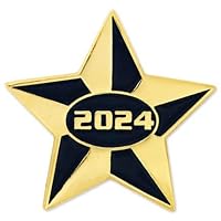 PinMart's 2024 Graduation Anniversary Gold and Blue Star Enamel Lapel Pin