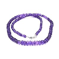 Natural Amethyst Beaded Necklace, Purple Amethyst 3-4 mm Faceted Rondelle Bead Necklace, 18 inches long Amethyst Beaded Jewelry Necklace, Wedding Gift Her
