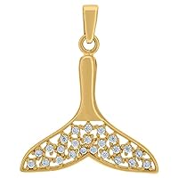 14k Yellow Gold Womens CZ Cubic Zirconia Simulated Diamond Whale Tail Charm Pendant Necklace Measures 23.4x19.6mm Wide Jewelry for Women