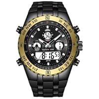 TRENDSTAR Golden Hour Luxury Military Sports Men's Watches Large Size Big Face 3ATM Waterproof Stopwatch Date & Time Alarm Digital Analogue Watch with Silicone Strap - Gold Black, Gold /, Gold &