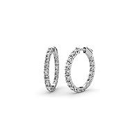 Round Natural Diamond 1 ctw Inside Out Hoop Earrings 14K Gold