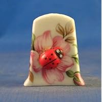 Porcelain China Collectable Thimble - Cameo Ladybug on Flower