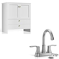 phiestina White 30 inch Bathroom Vanity with Sink and 4 inch centerset Bathroom Faucet Bundle