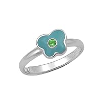 Girl Sterling Silver Simulated Birthstone Enamel Butterfly Ring Adjustable Size 3 To 7