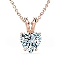 The Diamond Deal VS1-VS2 Clarity (.25-1.00 Carat) Cttw Lab-Grown Heart Shape Solitaire Diamond Pendant Necklace Womens Girls |14k Yellow or White or Rose/Pink Gold with 18