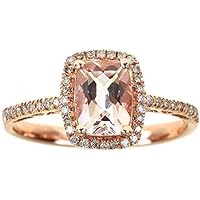 10K Rose Gold Genuine Morganite Ring with Diamonds for women | Ethically, authentically & organically sourced 1.5 CT (Cushion-cut) shaped Morganite hand-crafted jewelry | Morganite Ring