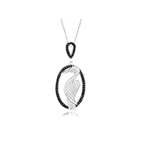 925 Sterling Silver Finish Black & White Sapphire Pave Pelican Bird Design Pendant Cable Chain Necklaces