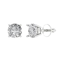Clara Pucci 1.0 ct Round Cut Conflict Free Solitaire Genuine Moissanite Classic Designer Stud Earrings Solid 14k White Gold Screw Back