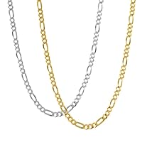 KISPER Italian 925 Sterling Silver & 18K Gold Over Sterling Silver 5mm Figaro Link Chain Necklace Set - for Men & Women with Lobster Clasp - Made in Italy - 20