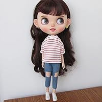 Blythe Doll Clothes, Dress Skirt Shirt Pants T-Shirt Clothing for Blythe Doll Replacement for 30cm 1/6 Bjd Dolls 12 inch Azone ICY Licca Doll (Red Shirt + Jeans)