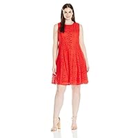 Tiana B Women's Plus Size Crochet Lace Dress with Contrast Lining, Red, 24W