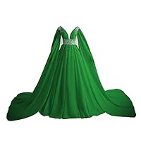V Neck Unique African Long Sleeves Chiffon A line Prom Evening Dress Formal Gowns Crystal Beaded
