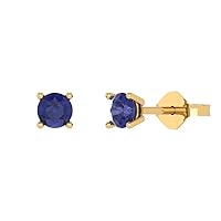 0.20 ct Brilliant Round Cut Solitaire Simulated Tanzanite Pair of Stud Everyday Earrings 18K Yellow Gold Butterfly Push Back