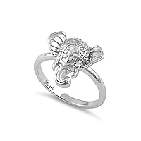 925 Sterling Silver Handmade Platinum plated Boho Small Elephant Head Art Deco Stackable Rings