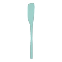 Tovolo Light Aqua Flex-Core All-Silicone Long-Handled Jar Scraper Spatula, Angled Turner Head, Kitchen Tool With Flat Back & Curved Front for Scooping & Scraping