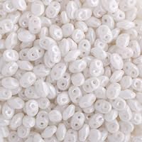 100 Grams Czech Superduo 2-Hole 2.5x5mm White- White Luster for Jewelry Making and DIY Crafts