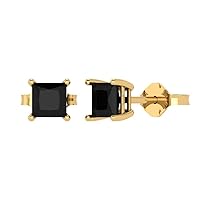 1.0 ct Princess Cut Solitaire VVS1 Natural Black Onyx Pair of Stud Earrings Solid 18K Yellow Gold Butterfly Push Back