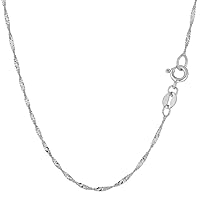 14K Yellow or White Gold 1.5mm Shiny Diamond-Cut Classic Singapore Chain Necklace for Pendants and Charms with Spring-Ring Clasp (10