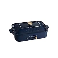BRUNO BOE021-NV Compact Hot Plate, Main Body, 2 Types (Takoyaki, Flat), Navy, Highly Recommended, Stylish, Cute, Includes Lid and Lid, 1,200 W, Temperature Adjustable, Easy to Clean, For 1 or 2 People, Small, Small Size, For Small People, For Small People, For Small People, For Living Alone, Father's Day, Gift