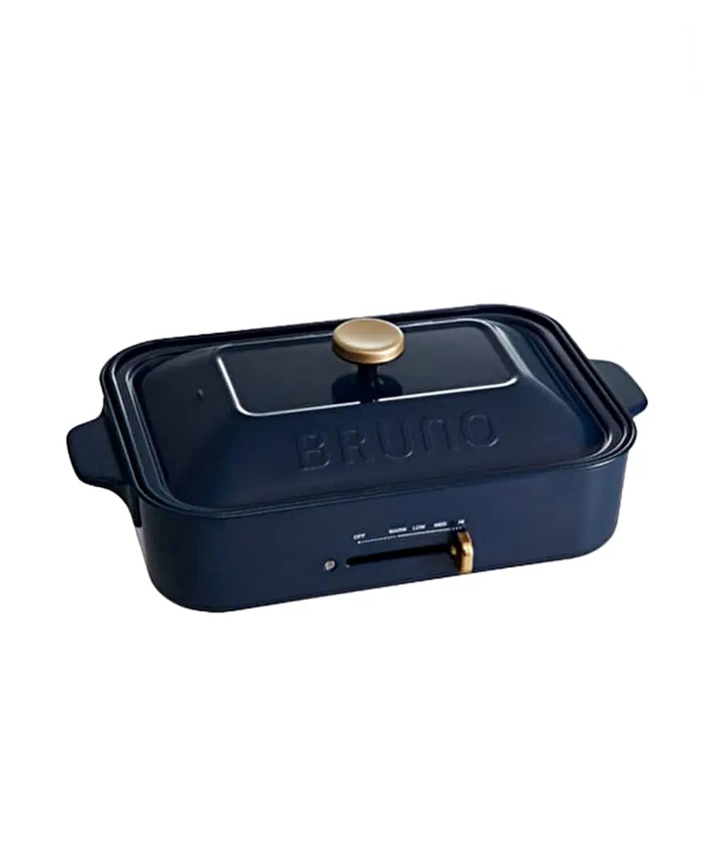 BRUNO BOE021-NV Compact Hot Plate, Main Body, 2 Types (Takoyaki, Flat), Navy, Highly Recommended, Stylish, Cute, Includes Lid and Lid, 1,200 W, Temperature Adjustable, Easy to Clean, For 1 or 2 People, Small, Small Size, For Small People, For Small People