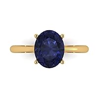 Clara Pucci 2.45ct Oval Cut Solitaire Simulated Blue Sapphire 4-Prong Classic Designer Statement Ring Solid 14k Yellow Gold for Women