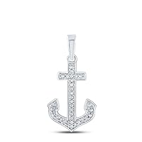 The Diamond Deal Sterling Silver Womens Round Diamond Anchor Nautical Pendant 1/12 Cttw